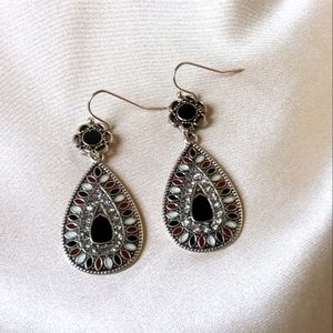 Boho enamel silver tone water drop earrings